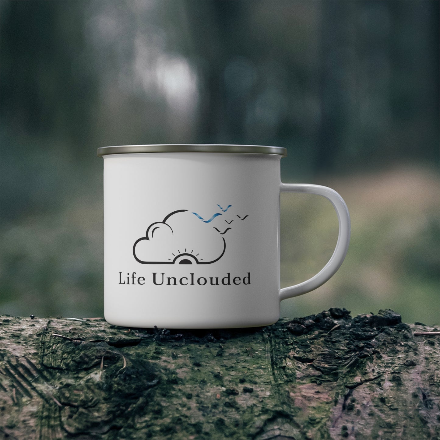 Enamel Camping Mug (White with Silver)